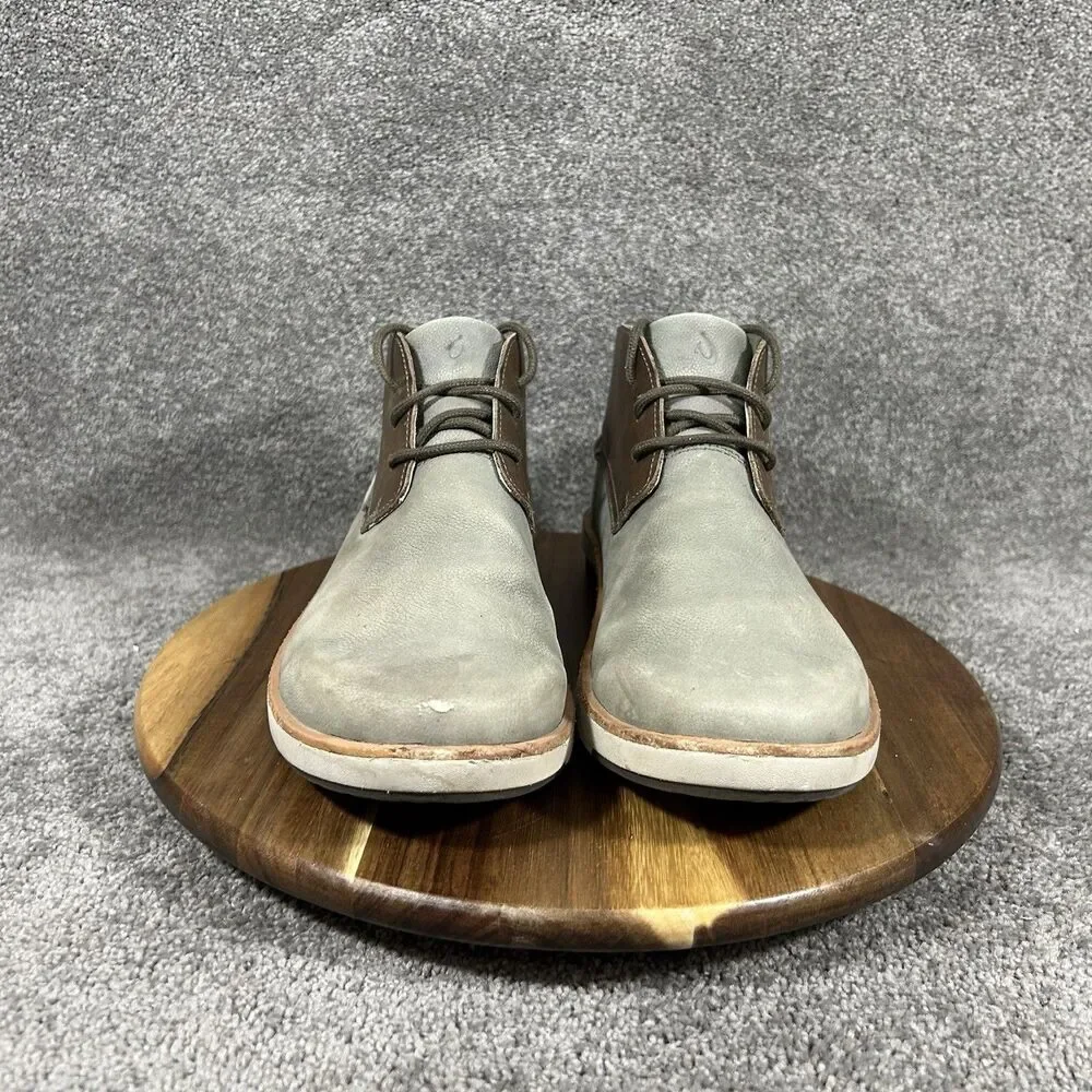 OluKai Kalia Puki Men's Sz 10.5 Gray Brown Leather Chukka Boots No Insoles Used